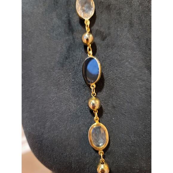 Women's Gold Tone Black Clear Oval Beaded Necklace Round Spring Lock Jewelry - Picture 3 of 6